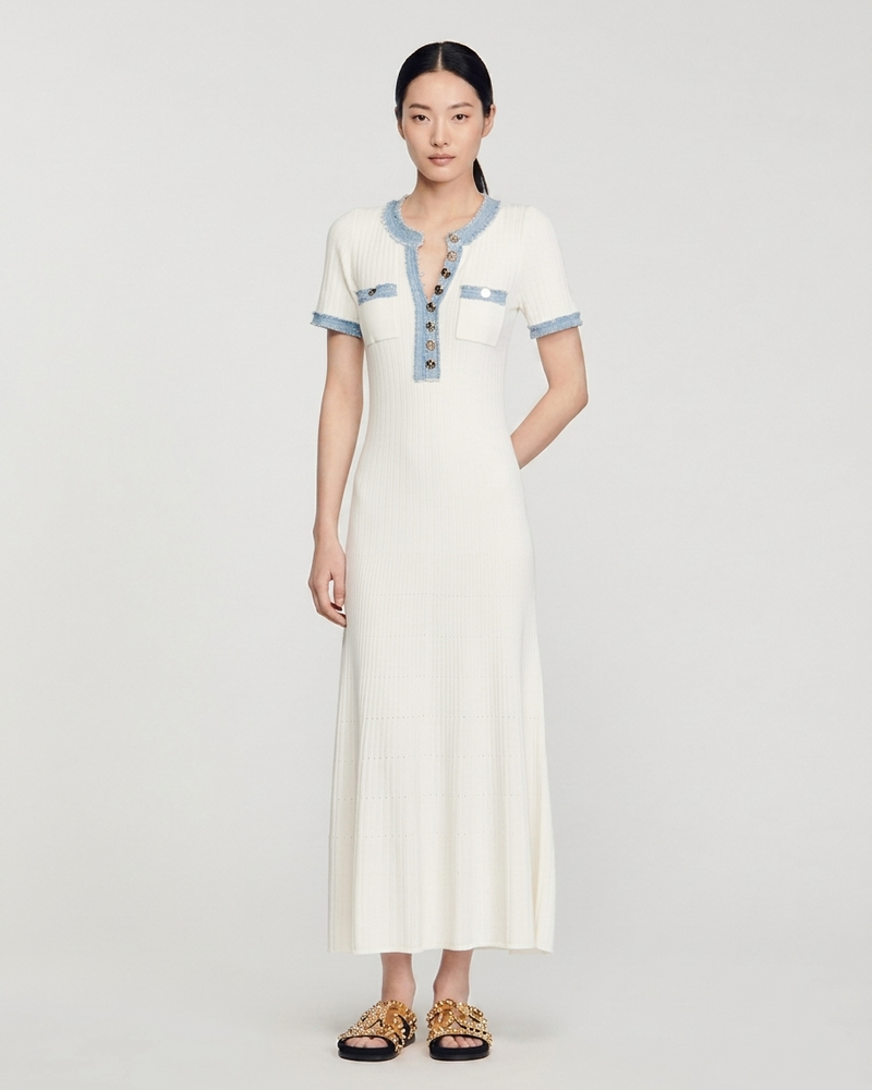 CONTRAST TRIM KNIT MIDI DRESS