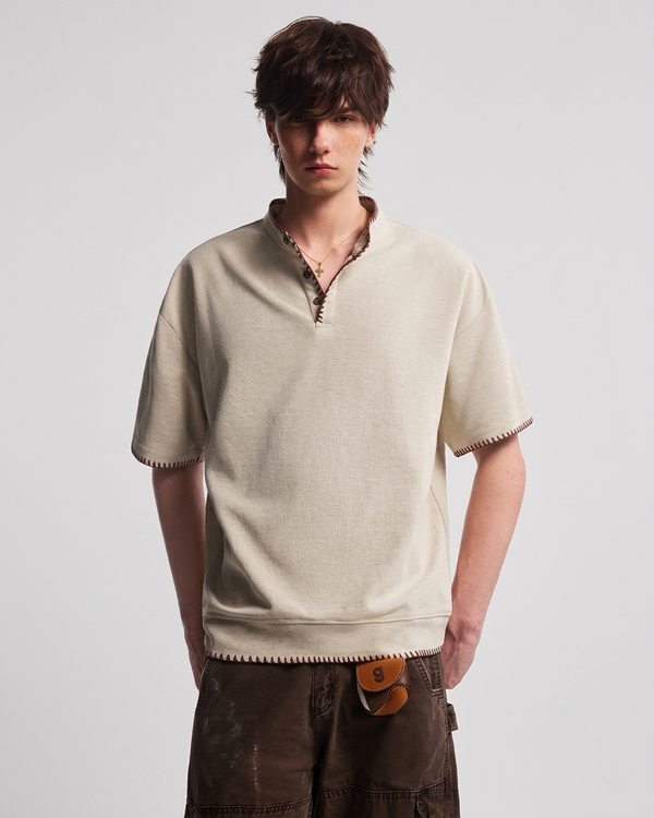 BLANKET STITCH HENLEY T-SHIRT
