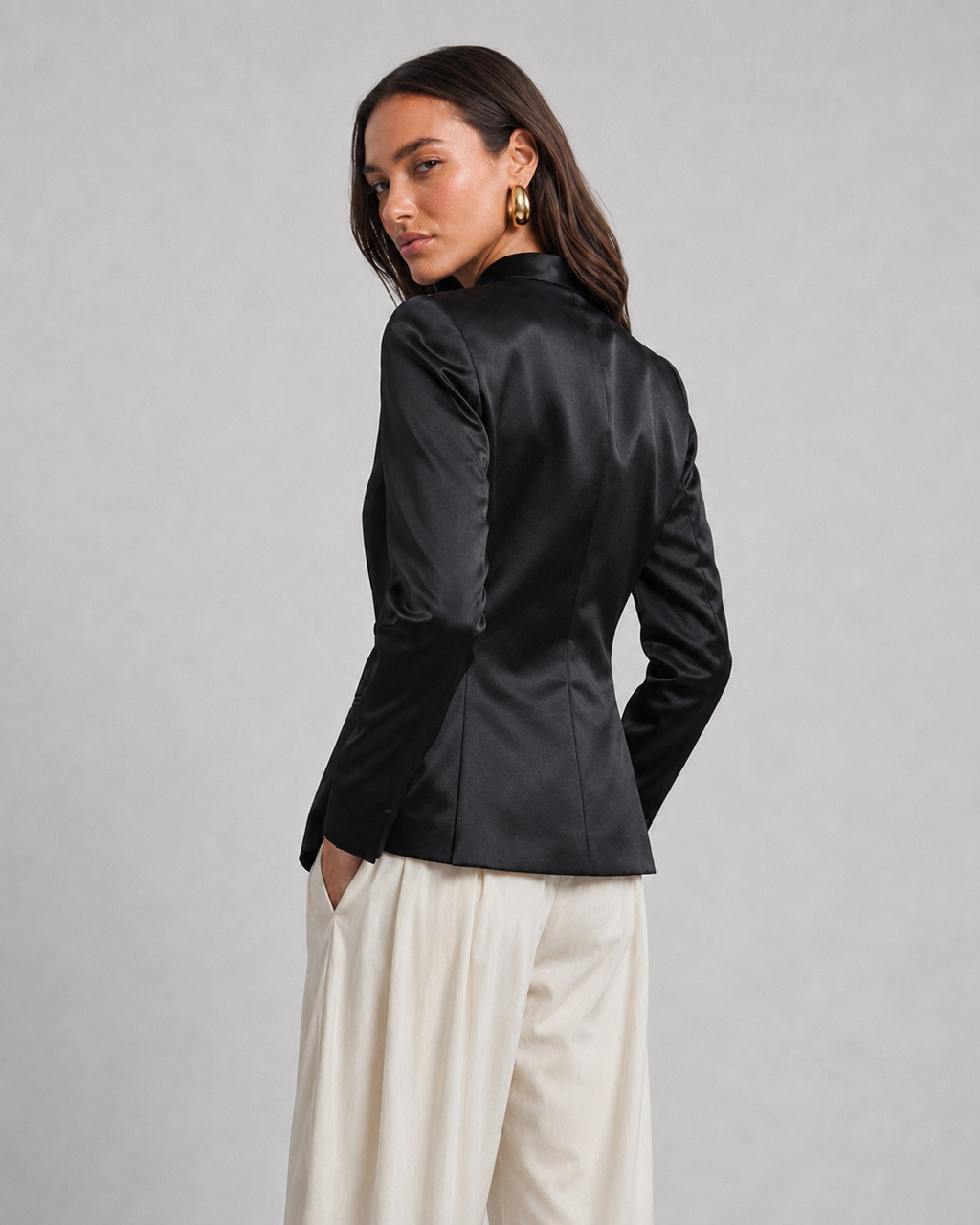 OFFSURGE Satin Frog Closure Blazer in Black