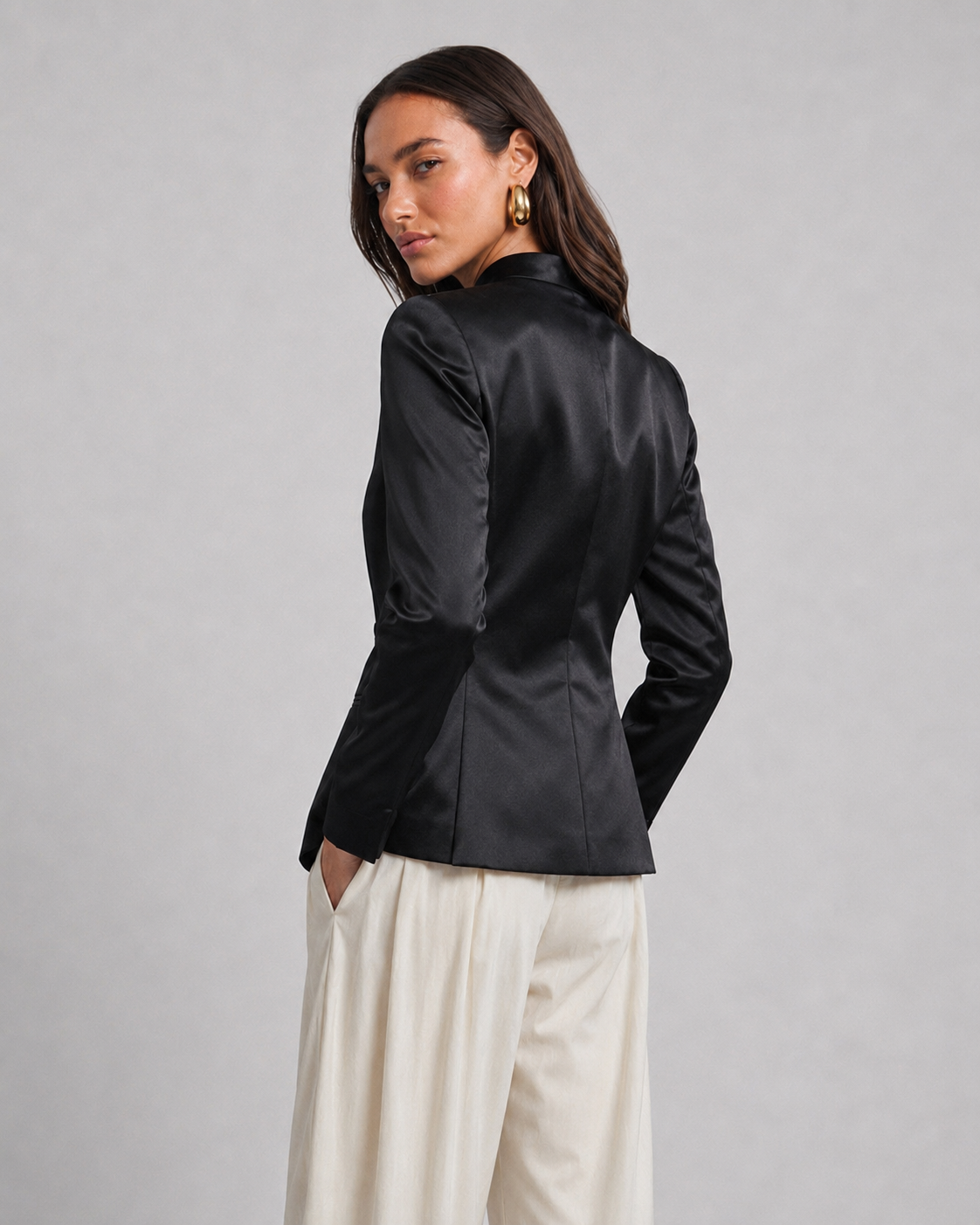 OFFSURGE Satin Frog Closure Blazer in Black