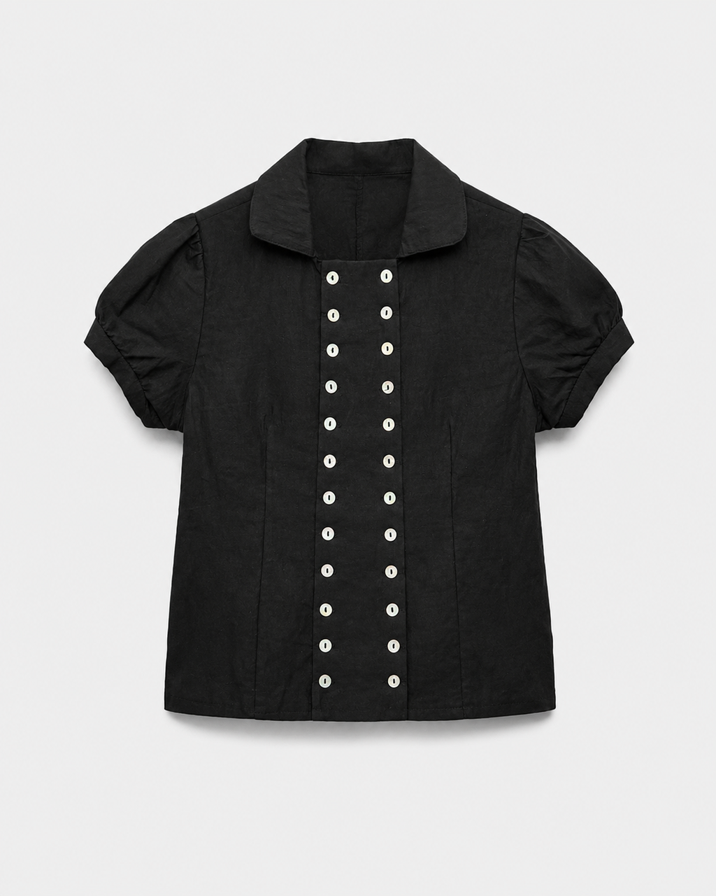 OFFSURGE Double Button Puff Sleeve Top in Black