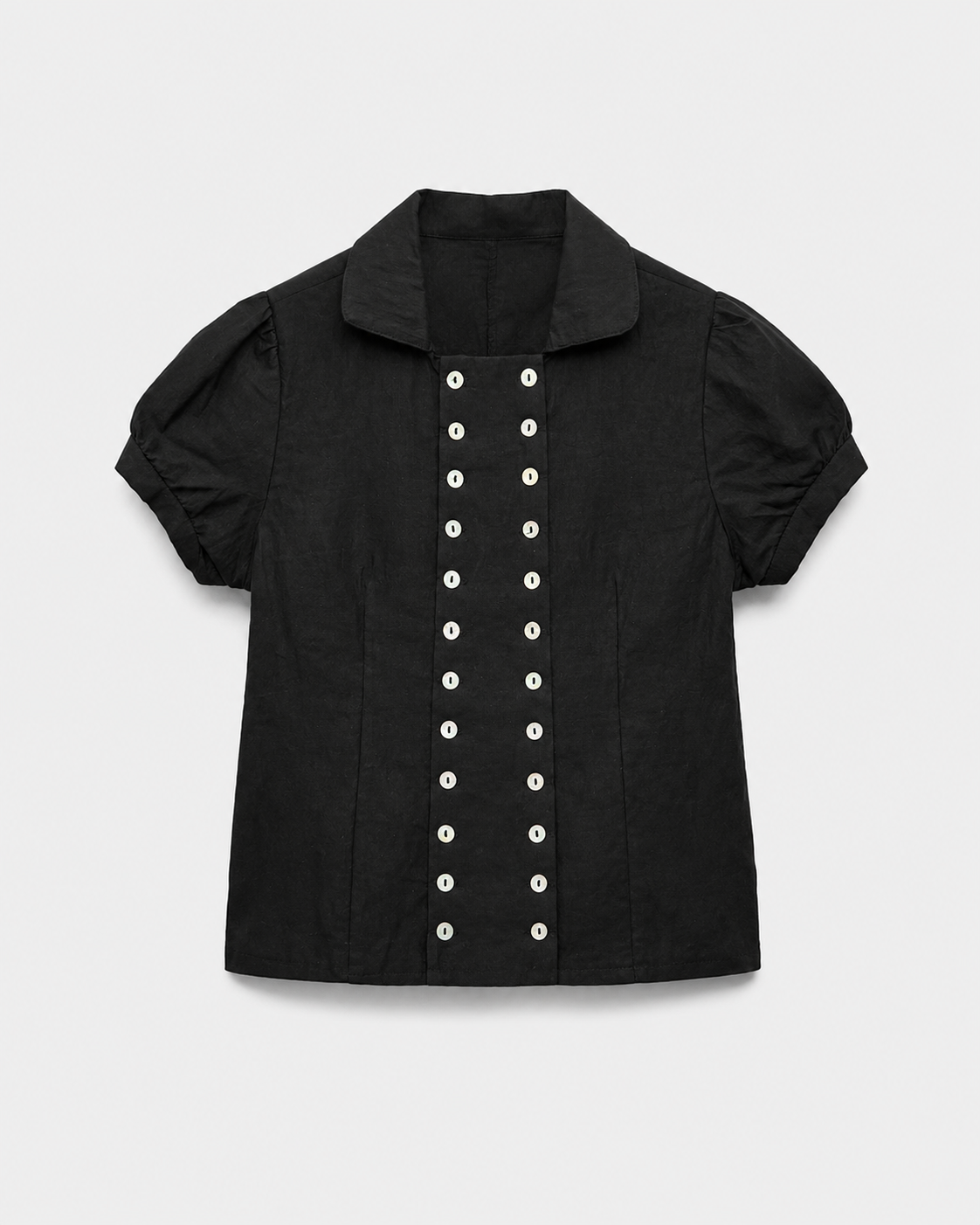 OFFSURGE Double Button Puff Sleeve Top in Black