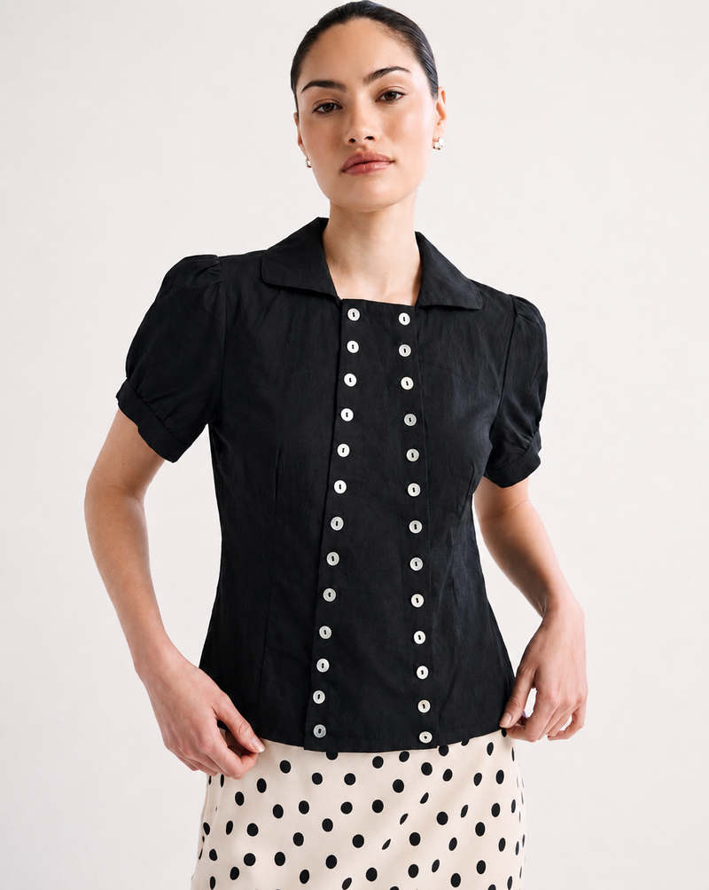 DOUBLE BUTTON PUFF SLEEVE TOP