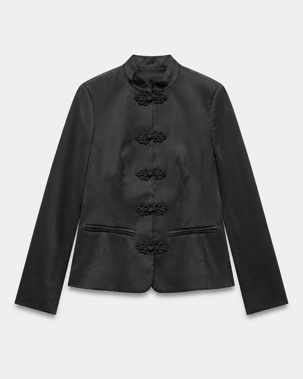 OFFSURGE Satin Frog Closure Blazer in Black