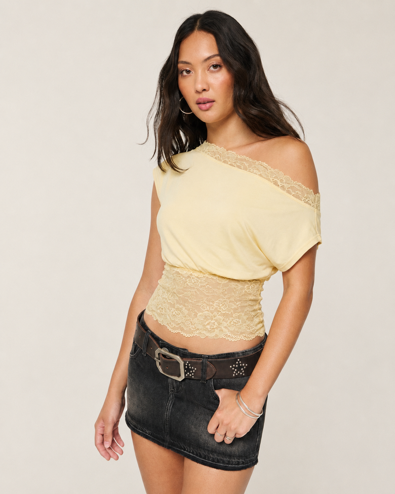 LACE WAIST OFF SHOULDER TOP