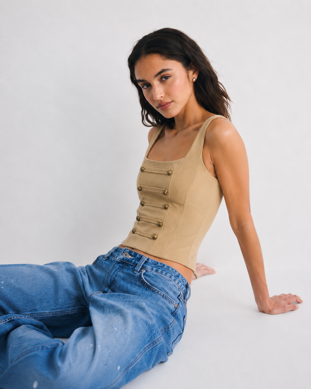 OFFSURGE Frog Closure Corset Top in Khaki