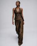 TEXTURED EMBELLISHED WIDE LEG PANTS