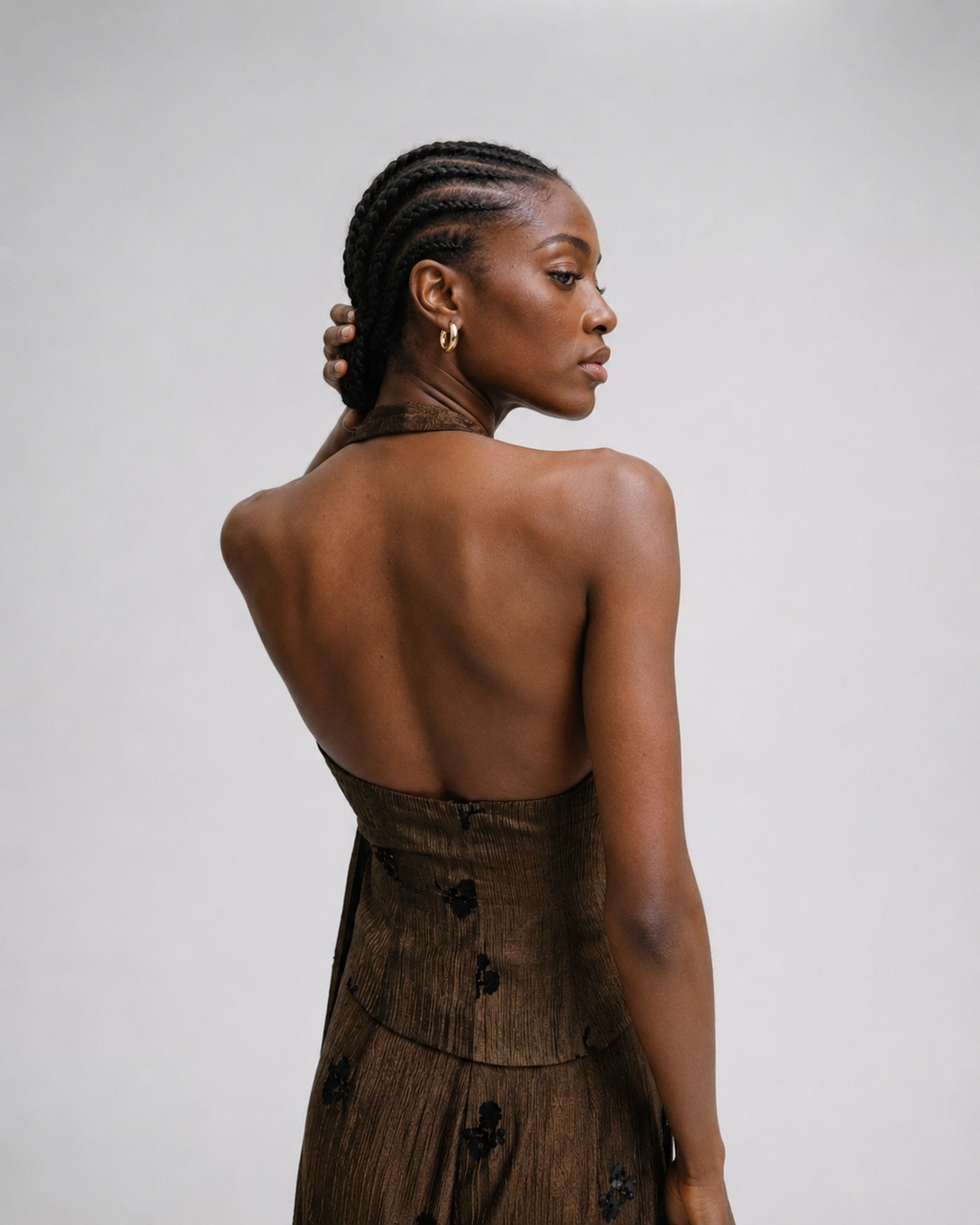 TEXTURED EMBELLISHED HALTER WRAP TOP