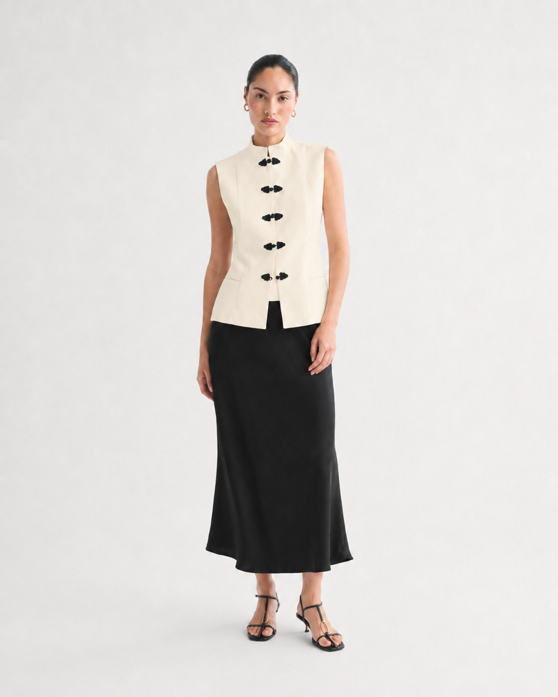 OFFSURGE Sleeveless Frog Closure Vest in Ivory