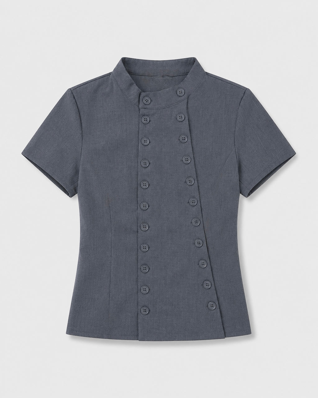 OFFSURGE Double Button Mandarin Top in Charcoal Grey
