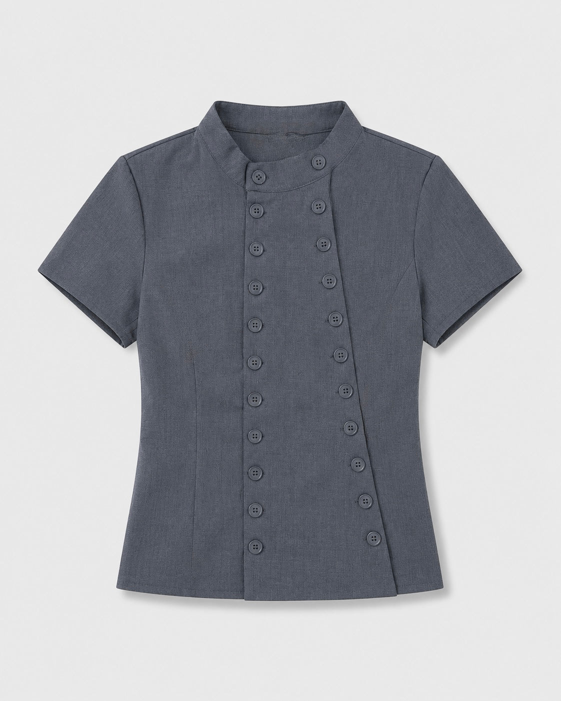 OFFSURGE Double Button Mandarin Top in Charcoal Grey
