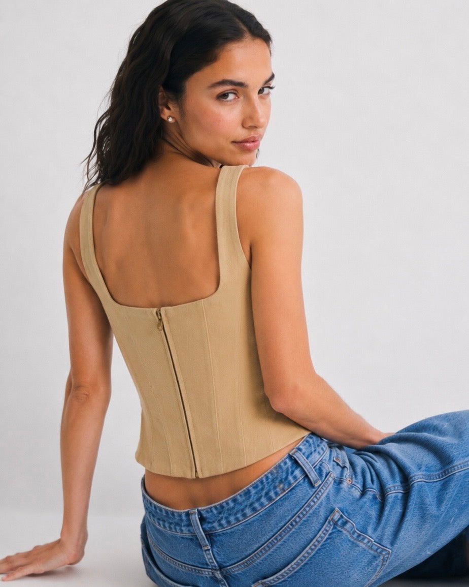 OFFSURGE Frog Closure Corset Top in Khaki