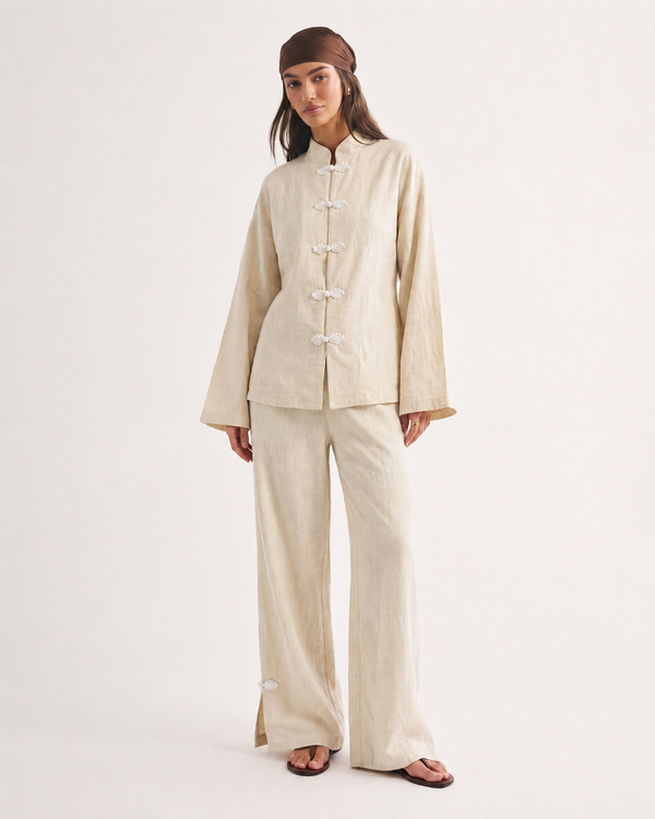 FROG DETAIL WIDE LEG COTTON PANTS
