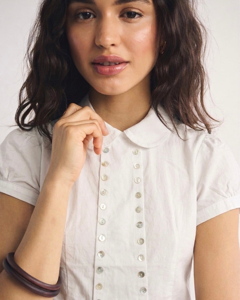 DOUBLE BUTTON PUFF SLEEVE TOP