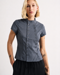 OFFSURGE Double Button Mandarin Top in Charcoal Grey