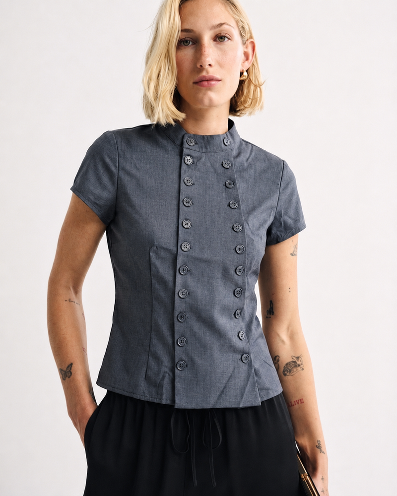 DOUBLE BUTTON MANDARIN TOP