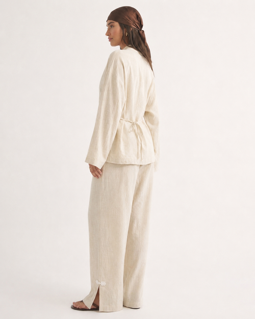 FROG DETAIL WIDE LEG COTTON PANTS