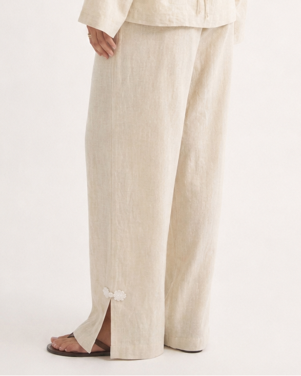FROG DETAIL WIDE LEG COTTON PANTS