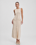 SLEEVELESS BUTTON KNIT MIDI DRESS