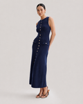 SLEEVELESS BUTTON KNIT MIDI DRESS