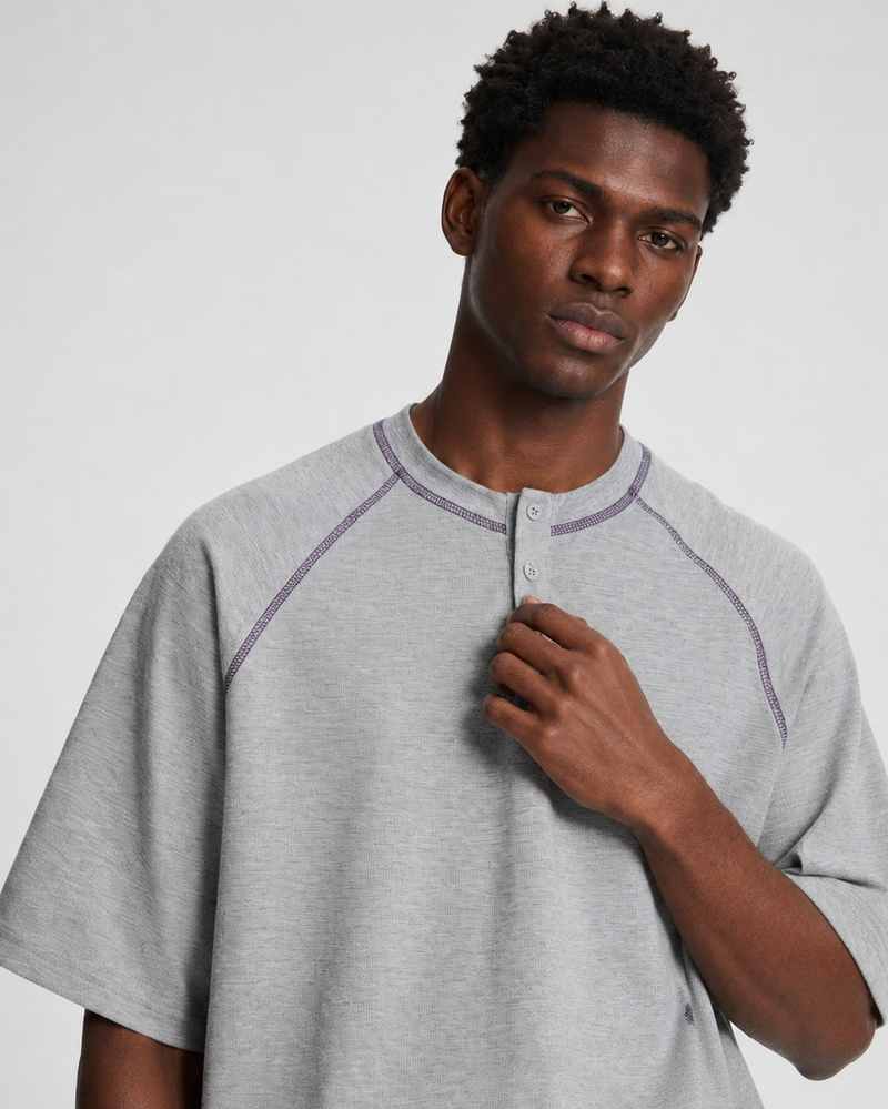 CONTRAST STITCH HENLEY T-SHIRT