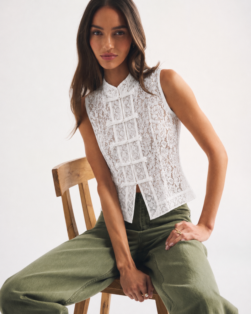 SLEEVELESS LACE MANDARIN TOP