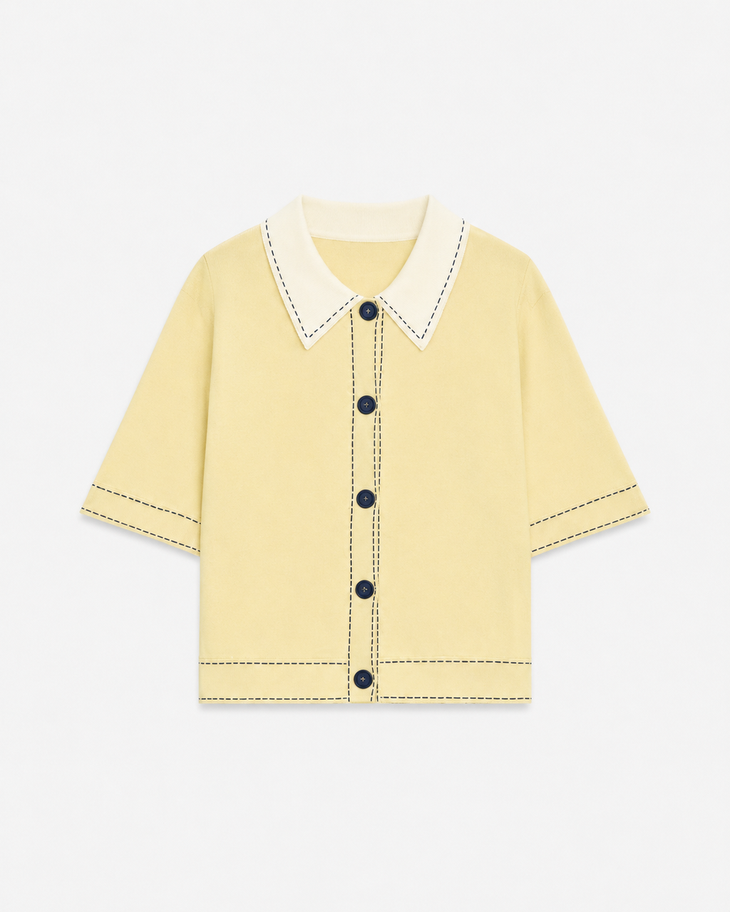 OFFSURGE Contrast Collar Knit Top in Butter Yellow