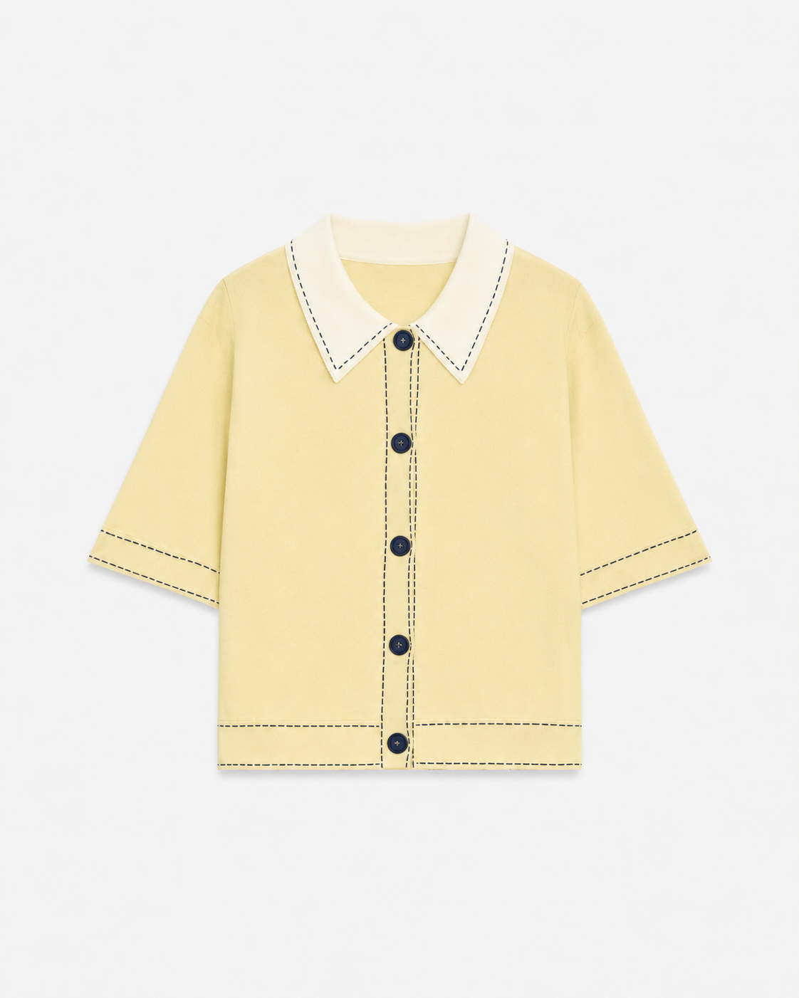 OFFSURGE Contrast Collar Knit Top in Butter Yellow