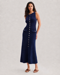 OFFSURGE Sleeveless Button Knit Midi Dress in Deep Navy