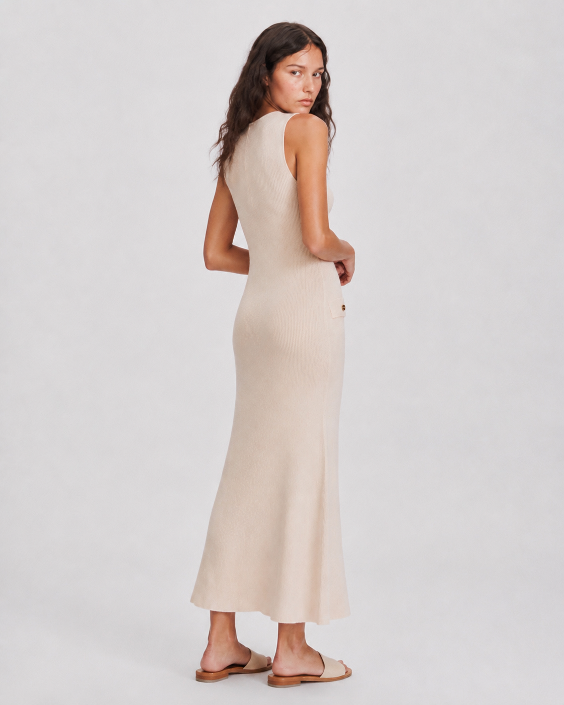 OFFSURGE Sleeveless Button Knit Midi Dress in Soft Cream
