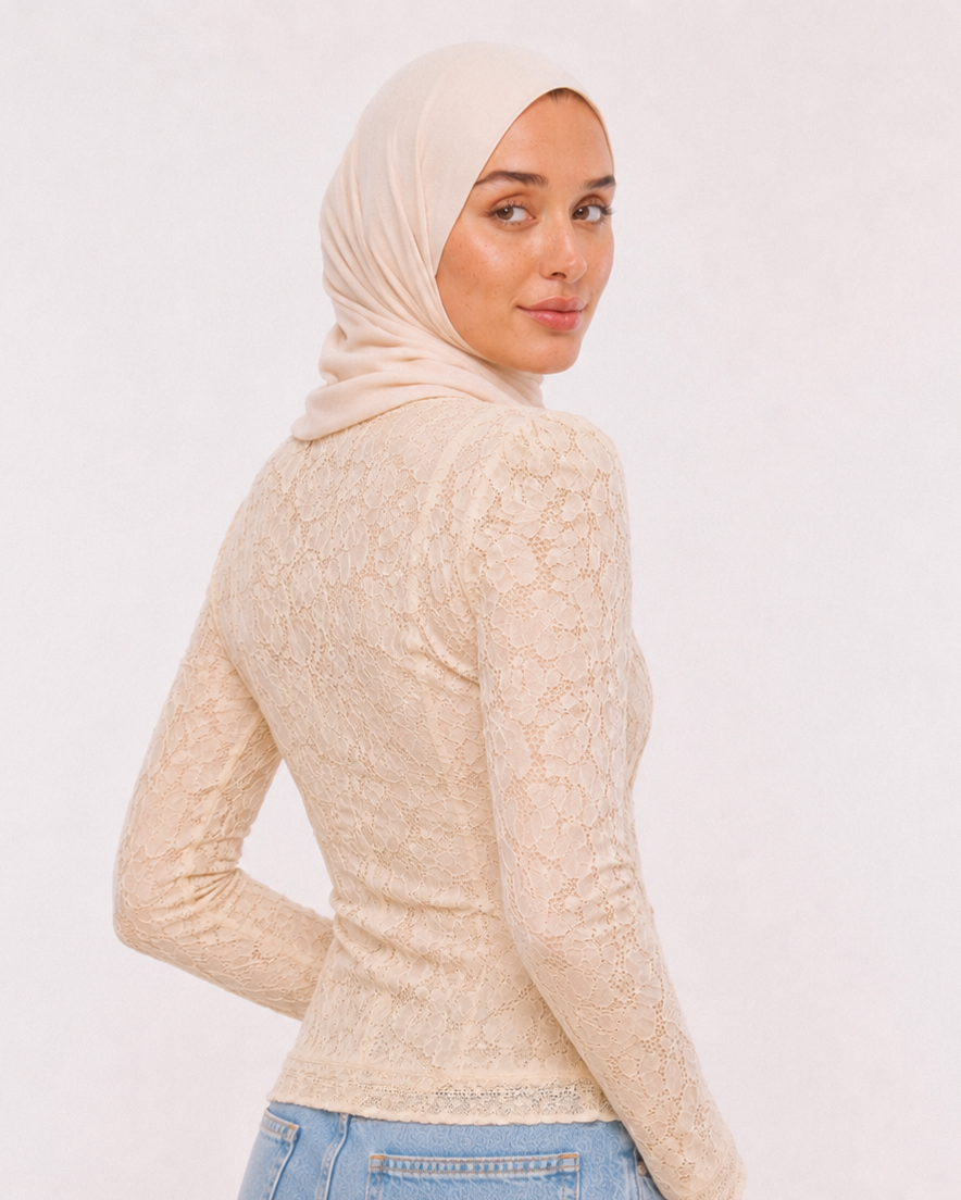 OFFSURGE Lace Mandarin Top in Ivory