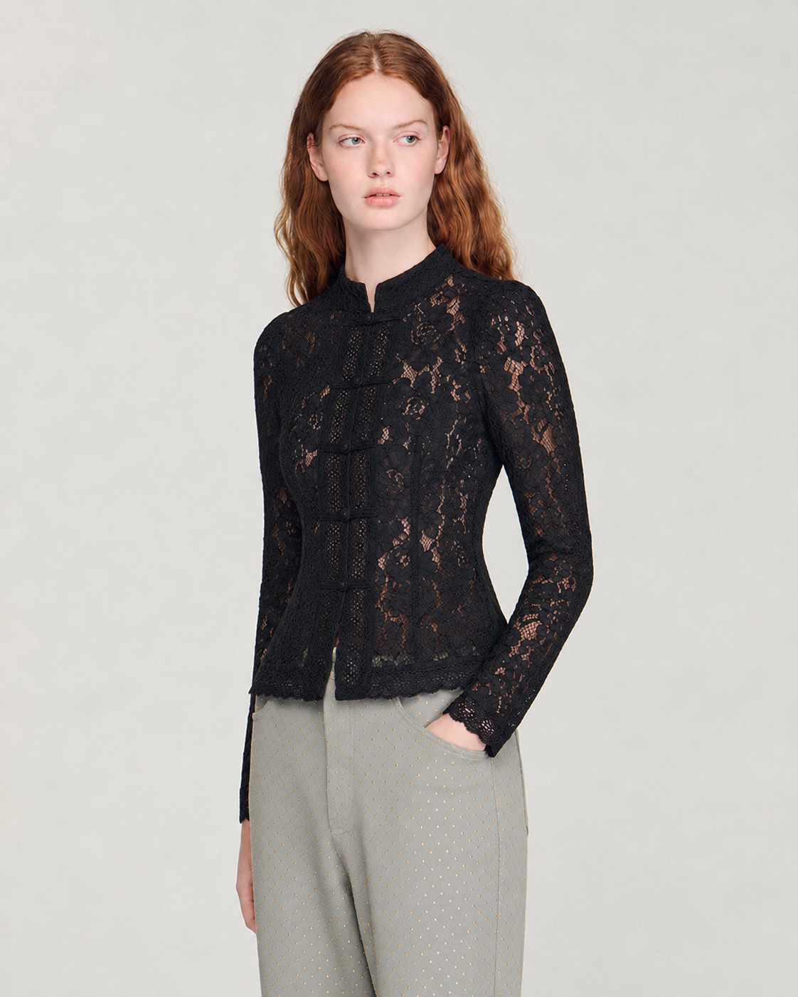 OFFSURGE Lace Mandarin Top in Black
