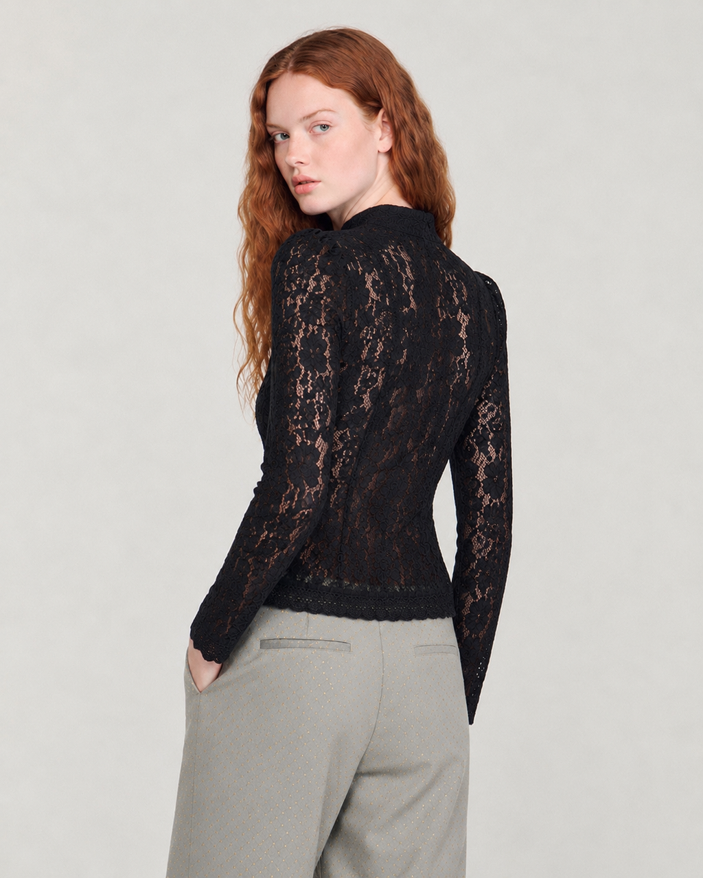 OFFSURGE Lace Mandarin Top in Black