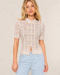 OFFSURGE Short Sleeve Lace Mandarin Top in Brilliant White
