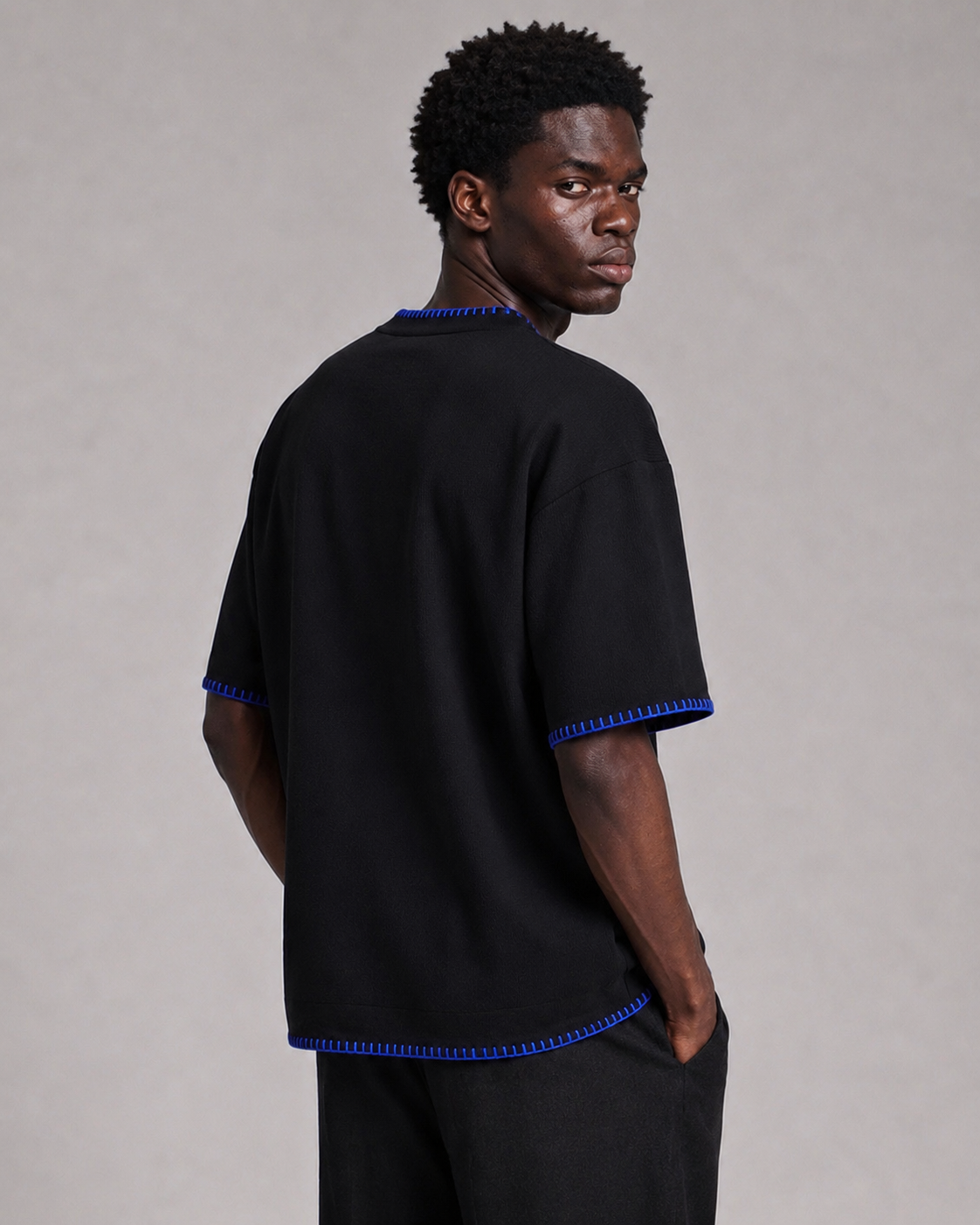 OFFSURGE Blanket Stitch Henley T-Shirt in Black