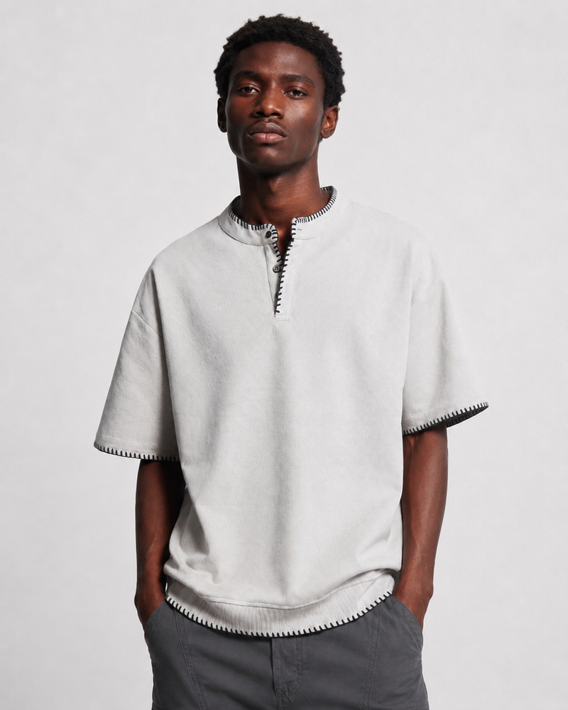 BLANKET STITCH HENLEY T-SHIRT
