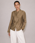 OFFSURGE Mandarin Frog Closure Shirt in Olive Brown