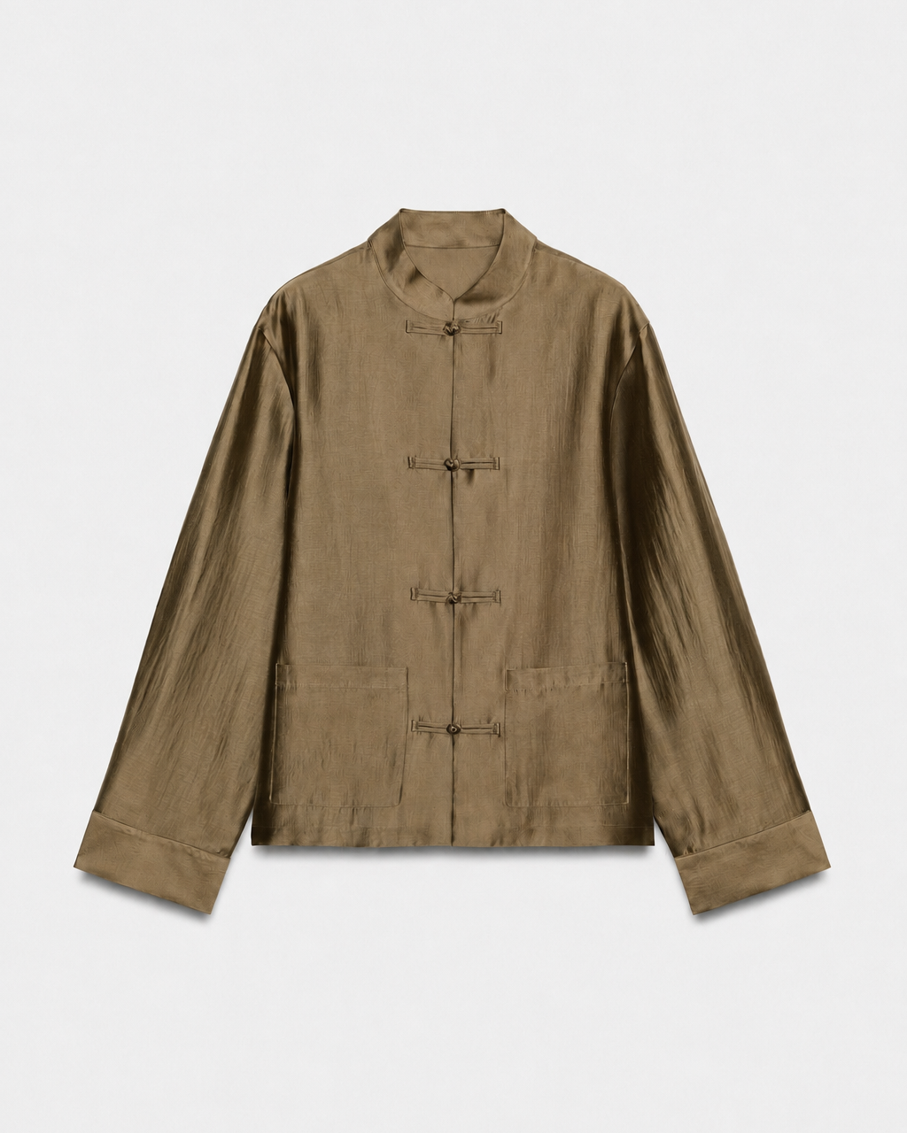 OFFSURGE Mandarin Frog Closure Shirt in Olive Brown