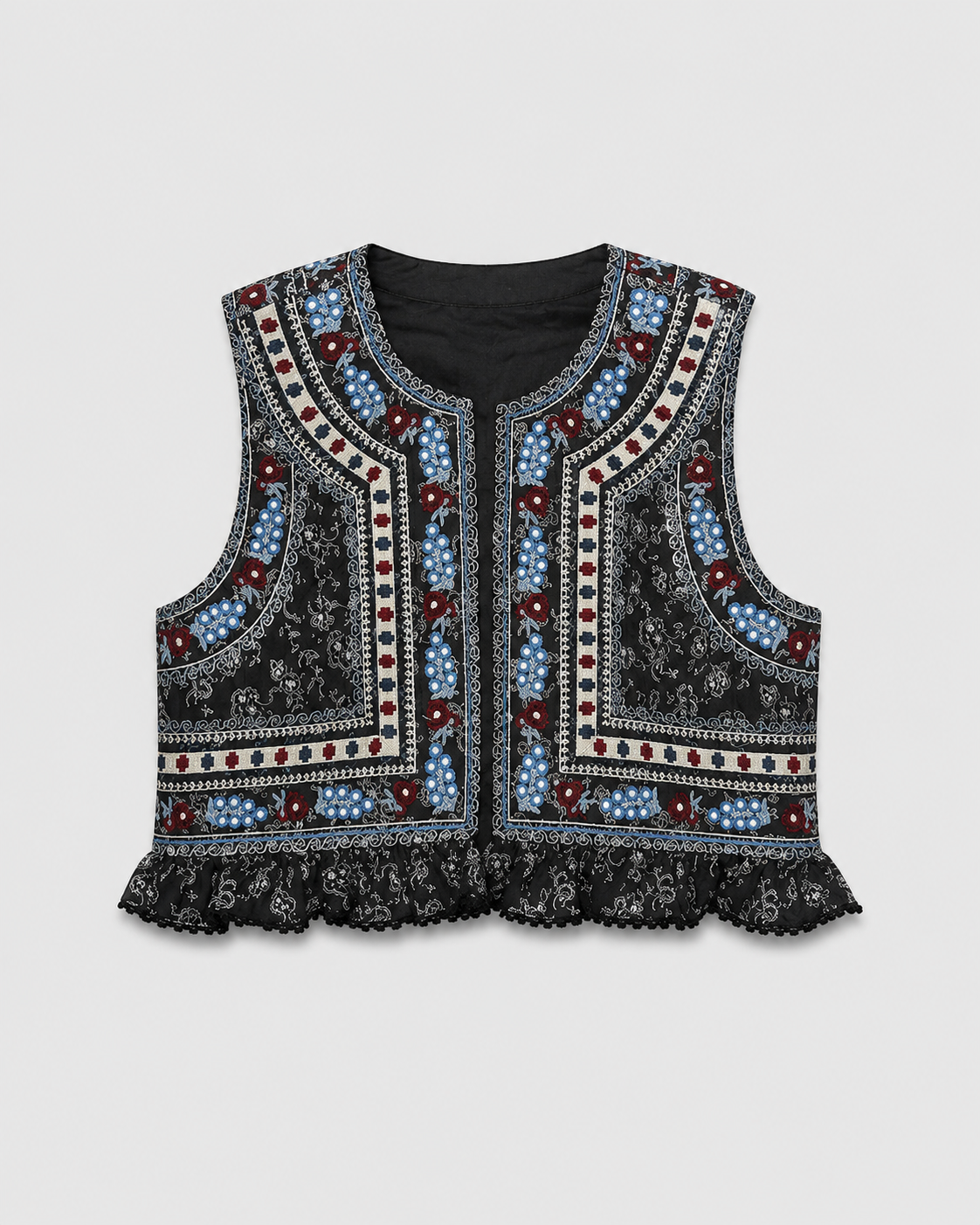 OFFSURGE Embroidered Sleeveless Vest in Black Multi