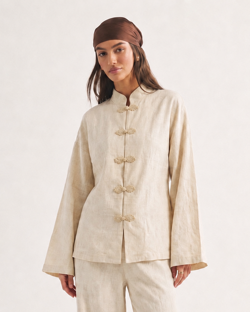 OFFSURGE Frog Closure Cotton Shirt in Natural Ecru
