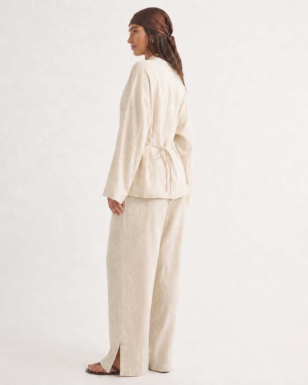 OFFSURGE Frog Detail Wide Leg Cotton Pants in Natural Cream