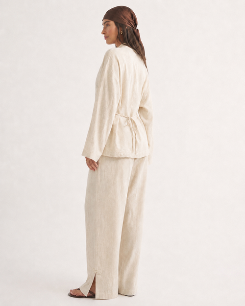 OFFSURGE Frog Detail Wide Leg Cotton Pants in Natural Cream