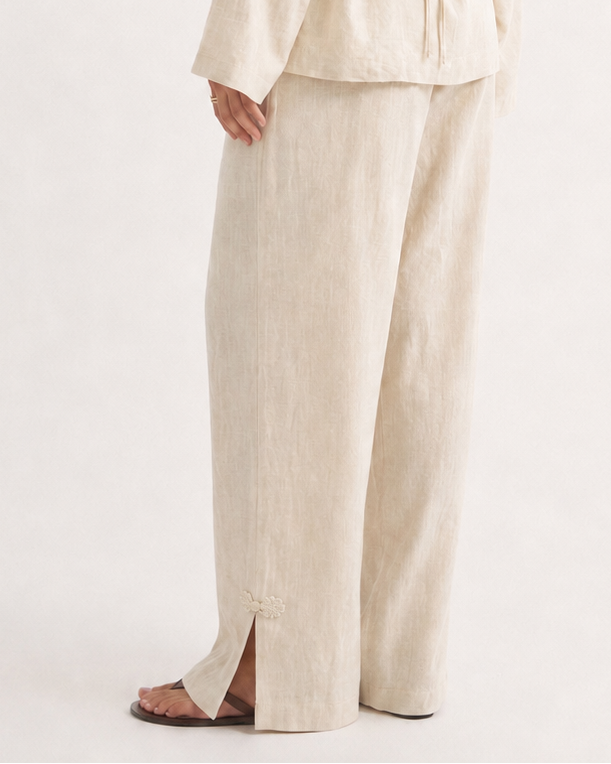FROG DETAIL WIDE LEG COTTON PANTS