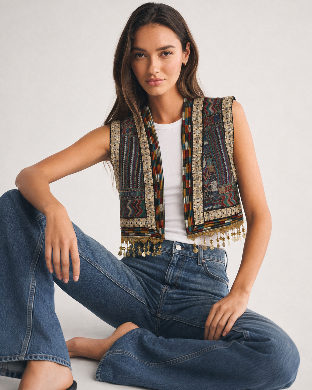 OFFSURGE Embellished Cropped Vest in Black Multi
