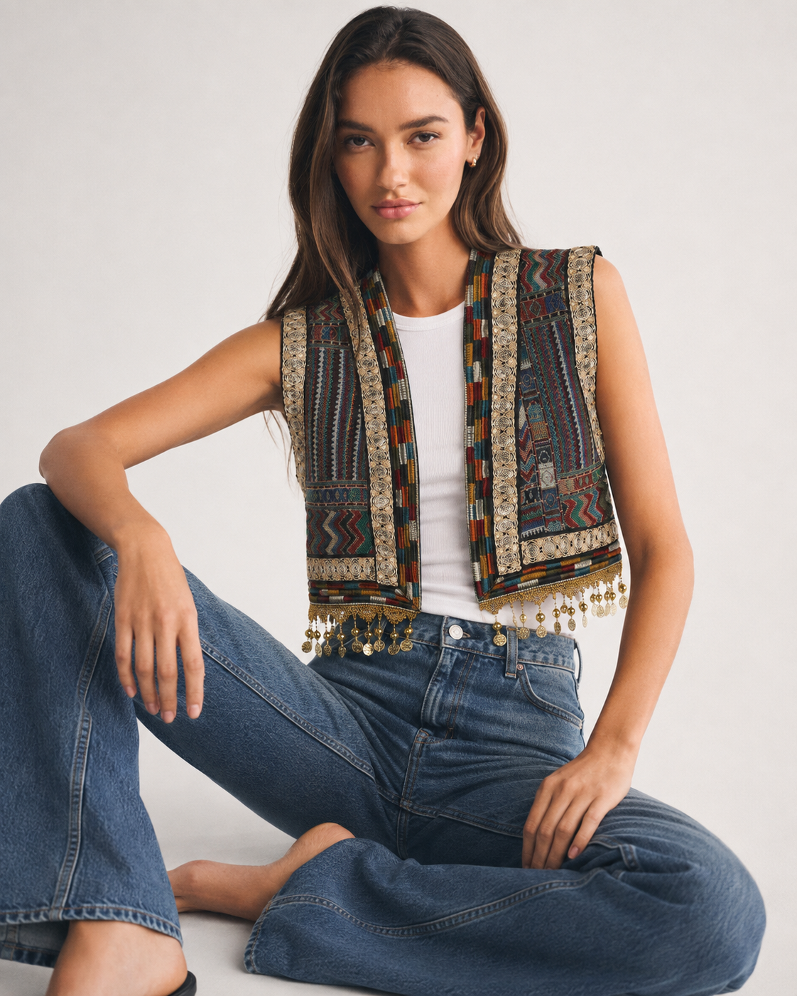 OFFSURGE Embellished Cropped Vest in Black Multi