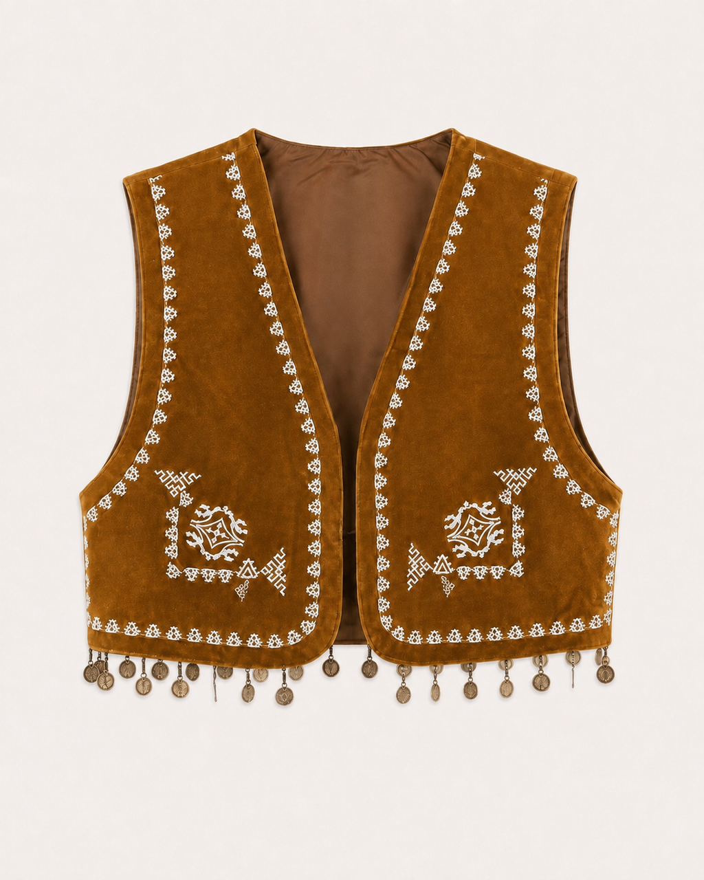 EMBROIDERED COIN FRINGE VEST