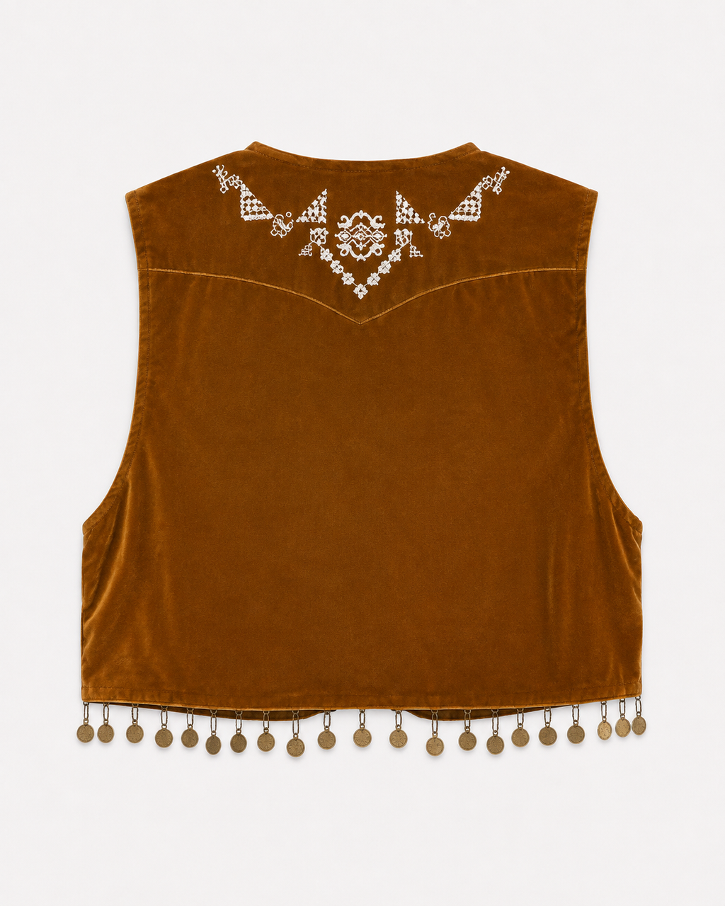 EMBROIDERED COIN FRINGE VEST