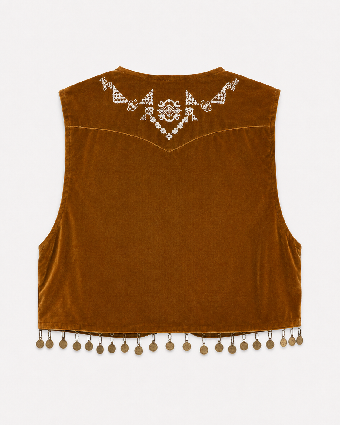 EMBROIDERED COIN FRINGE VEST