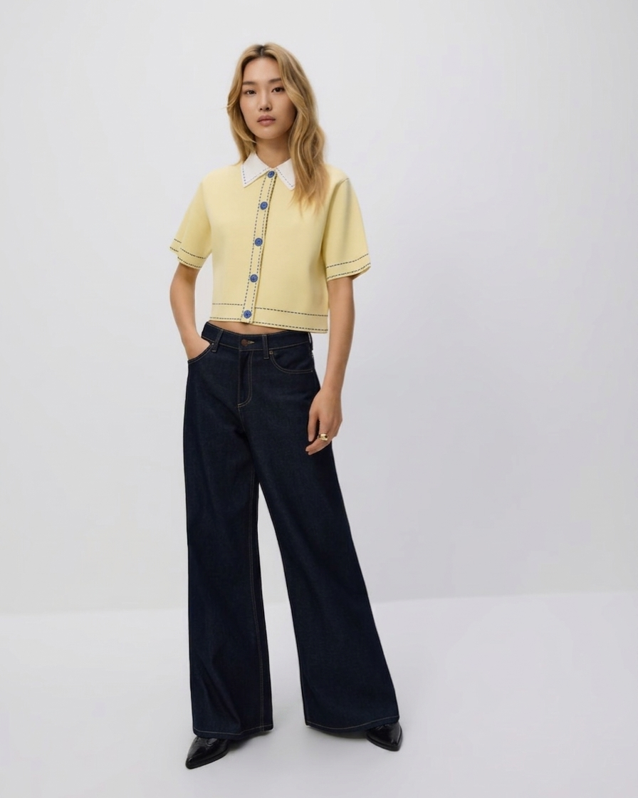 CONTRAST COLLAR KNIT TOP