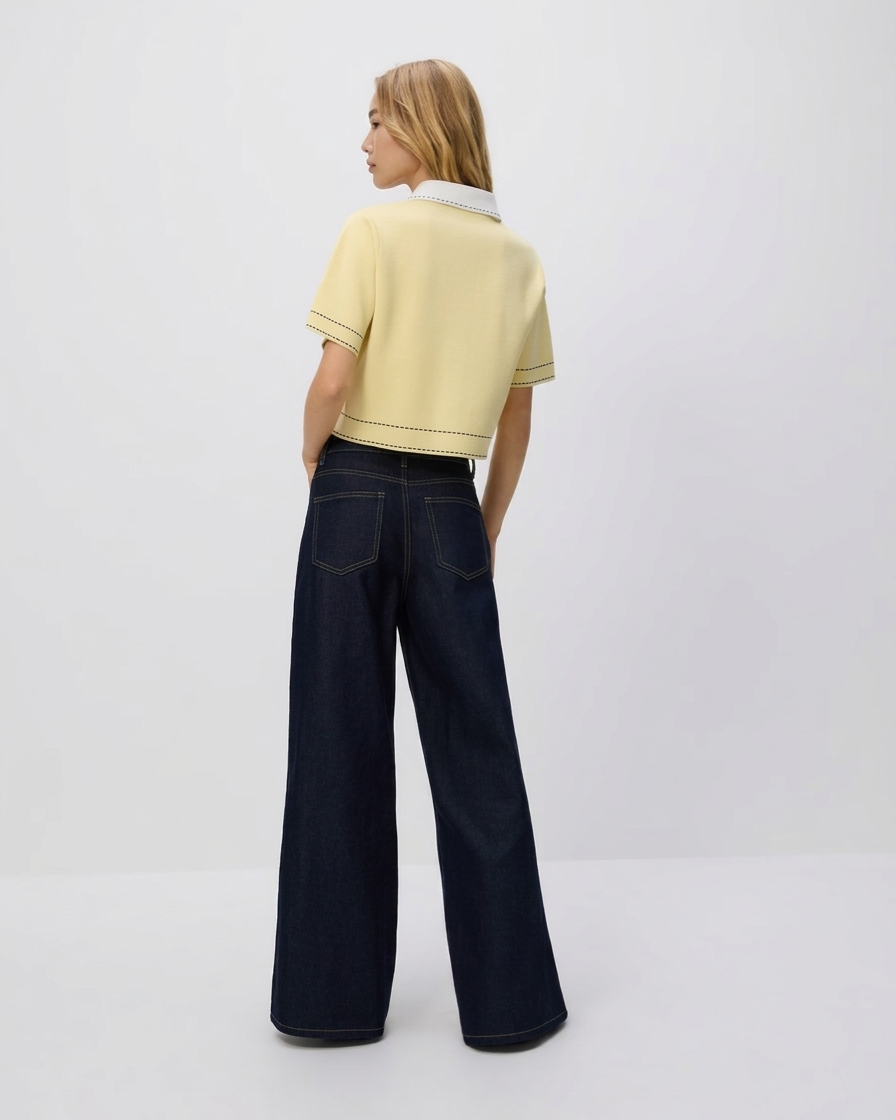 CONTRAST COLLAR KNIT TOP